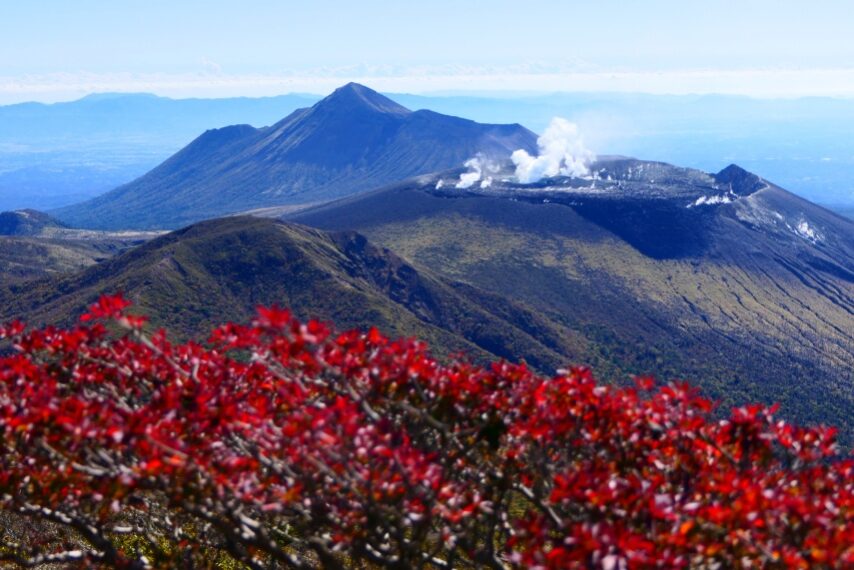 韓国岳の名残りの紅葉　 高千穂峰や新燃岳-1